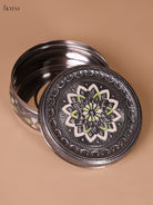 Oxidized Silver Storage Box With Floral Design 2