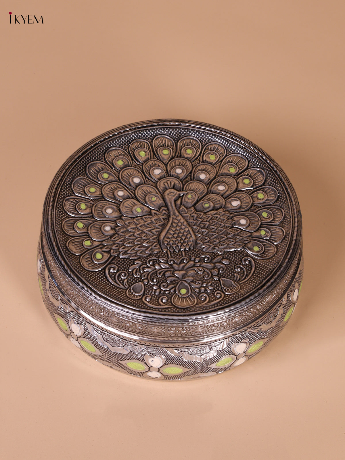 Oxidized Silver Storage Box With Peacock Design 1
