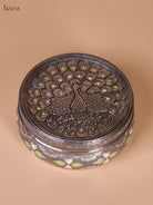 Oxidized Silver Storage Box With Peacock Design 1