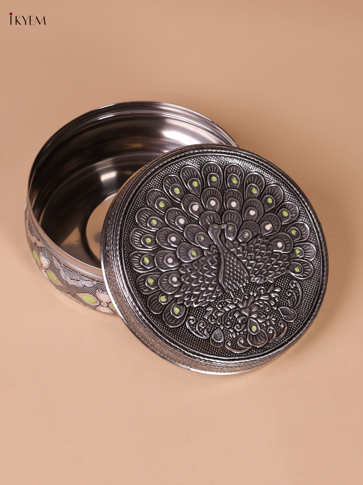 Oxidized Silver Storage Box With Peacock Design 2