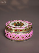 Pink Meenakari Storage Box with Peacock Print 