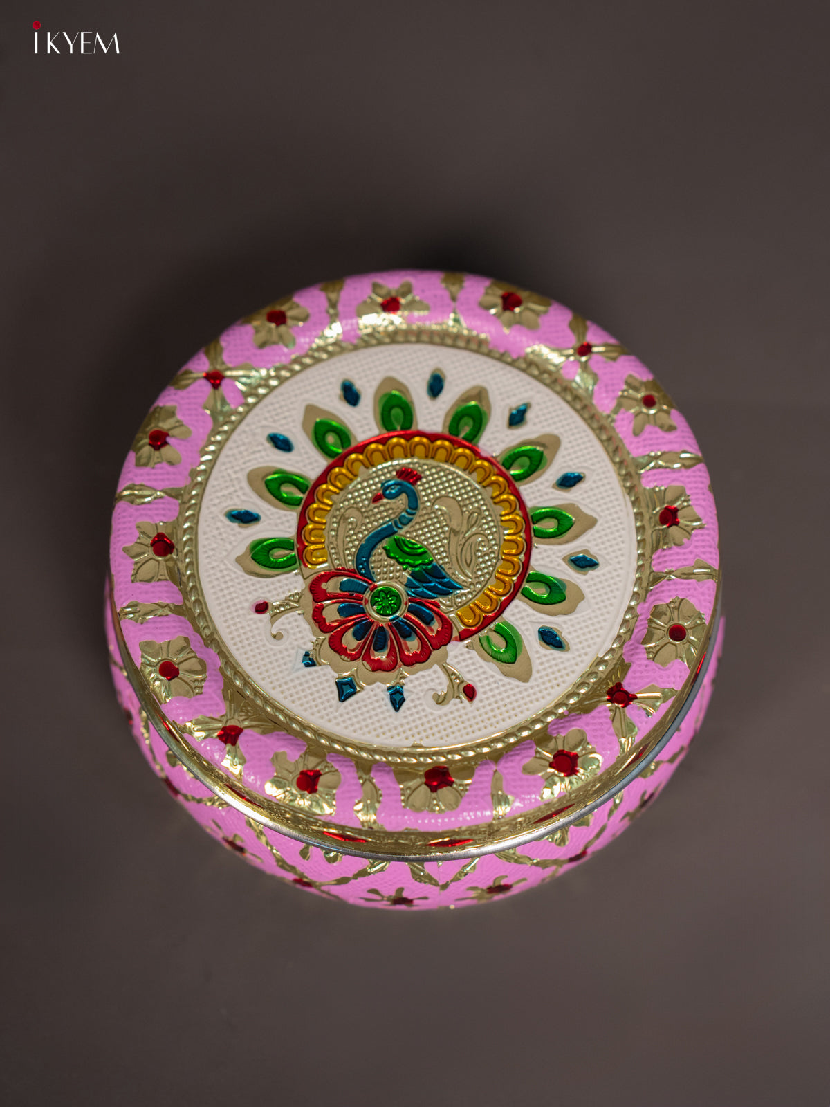 Pink Meenakari Storage Box with Peacock Print 1