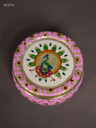 Pink Meenakari Storage Box with Peacock Print 1