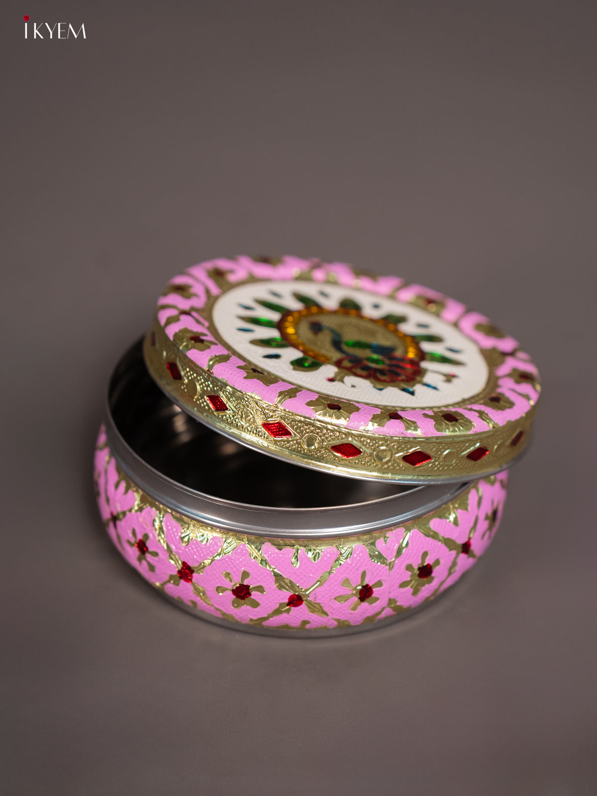 Pink Meenakari Storage Box with Peacock Print 2