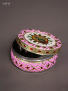 Pink Meenakari Storage Box with Peacock Print 2