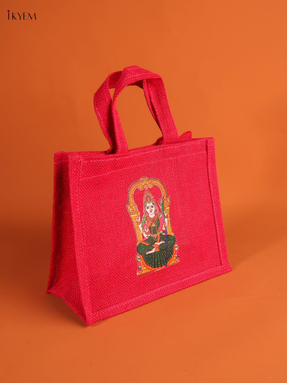 Pretty Goddess Kamatchi Printed Pink Jute Bag With Transparent Window 1