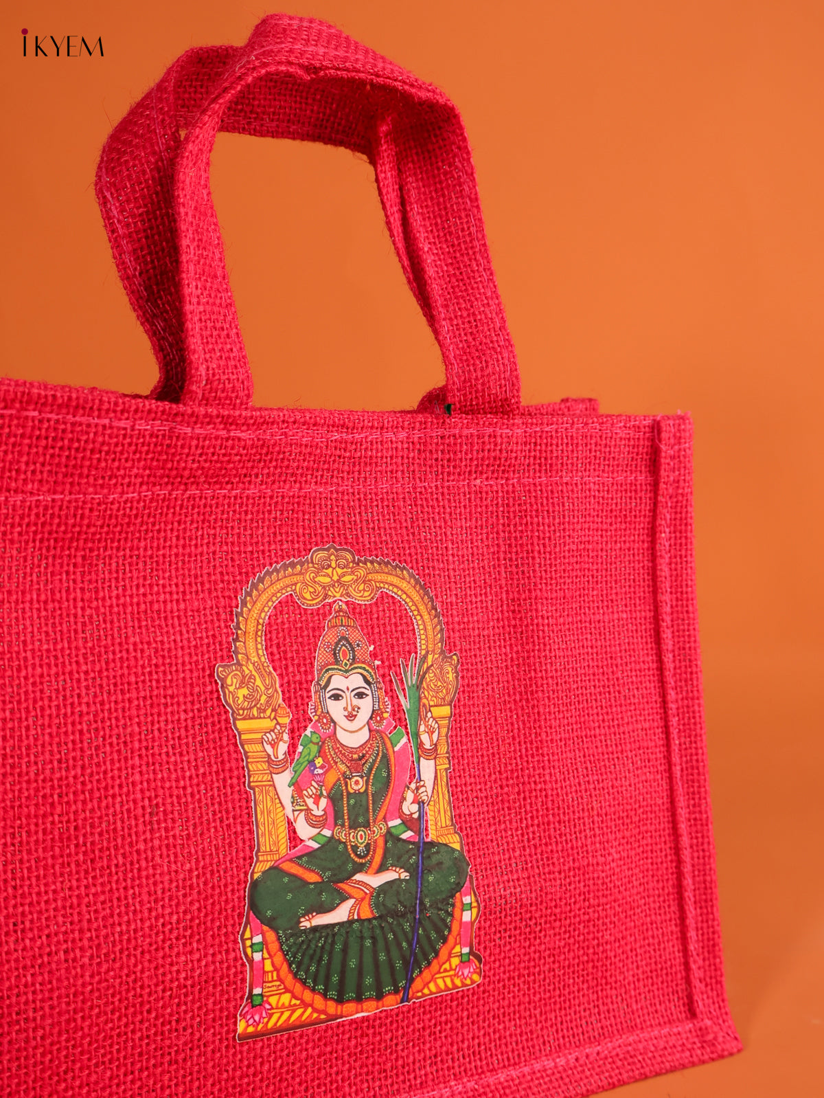 Pretty Goddess Kamatchi Printed Pink Jute Bag With Transparent Window 2