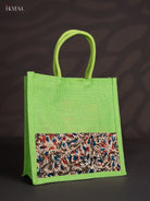 Pretty Green Half & Half Kalamkari Jute Bags with Rope Handles 