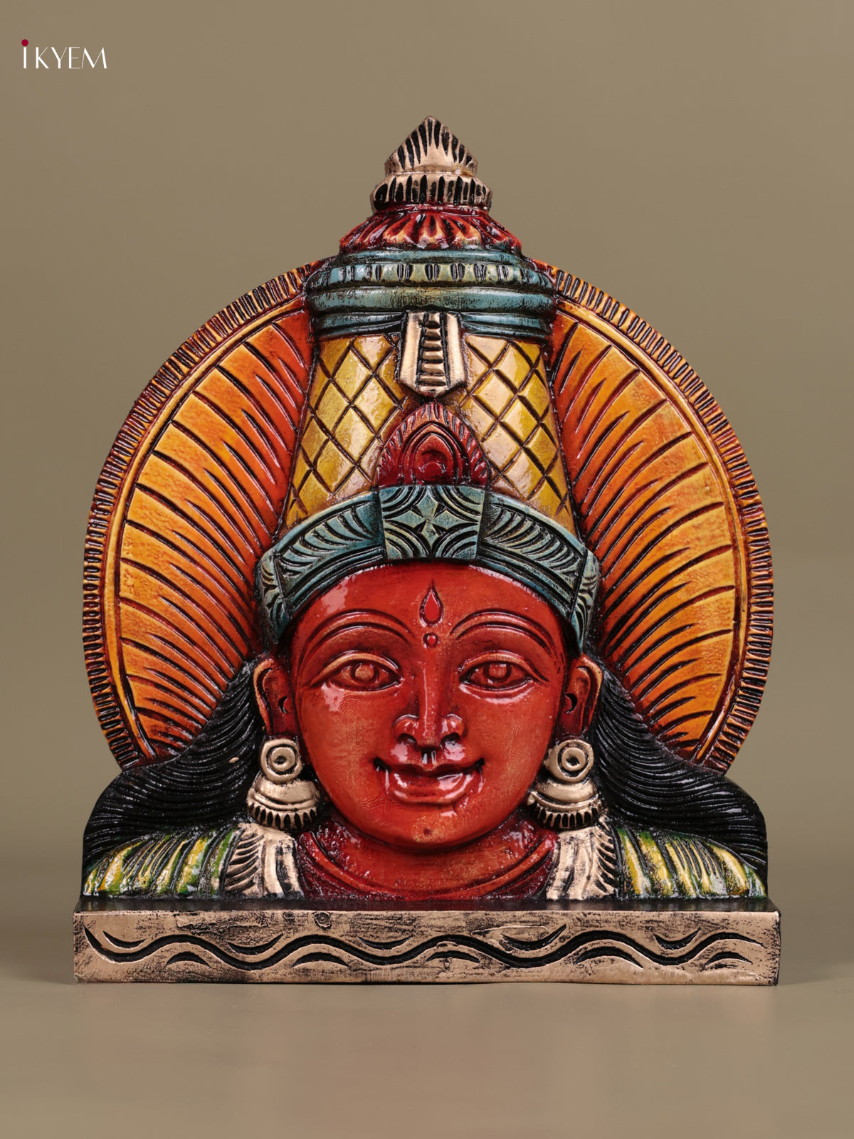 Pretty Hand Carved Goddess Lakshmi Face Wooden Panel 