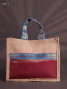 Pretty Maroon Half & Half Raw Silk Jute Bag with Velcro on Top