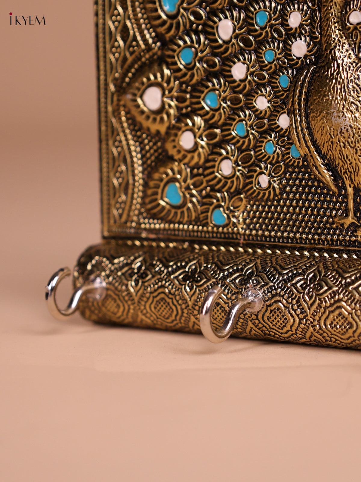 Pretty Meenakari Peacock Printed Oxidized Gold Key Hanger 2