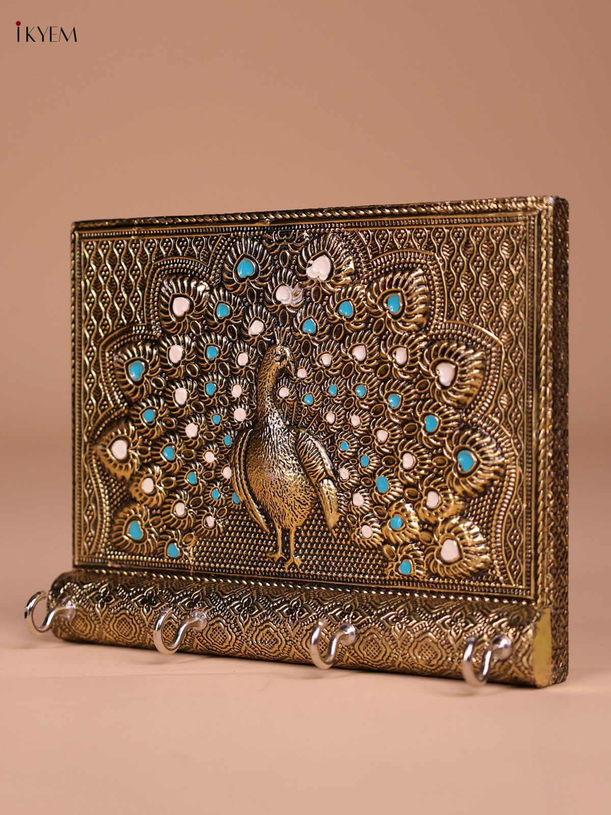 Pretty Meenakari Peacock Printed Oxidized Gold Key Hanger 3