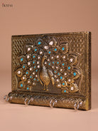 Pretty Meenakari Peacock Printed Oxidized Gold Key Hanger 3