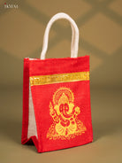Pretty Red Jute Bag With Lord Ganapathy Print - 8 Inch