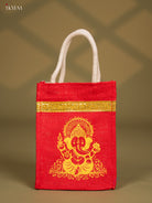 Pretty Red Jute Bags With Lord Ganapathy Print - 8 Inch