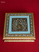 Pretty Wooden Dry Fruit Box In Turquoise With Peacock Design