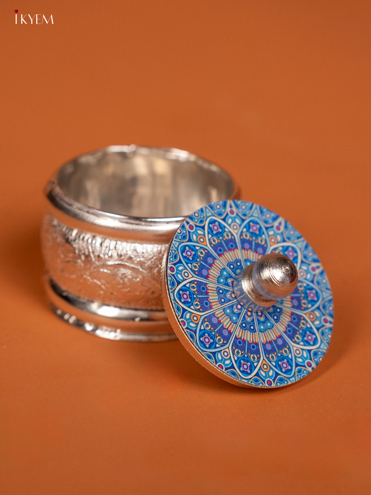 Rangoli Designed Kumkum Dabba in German Silver 