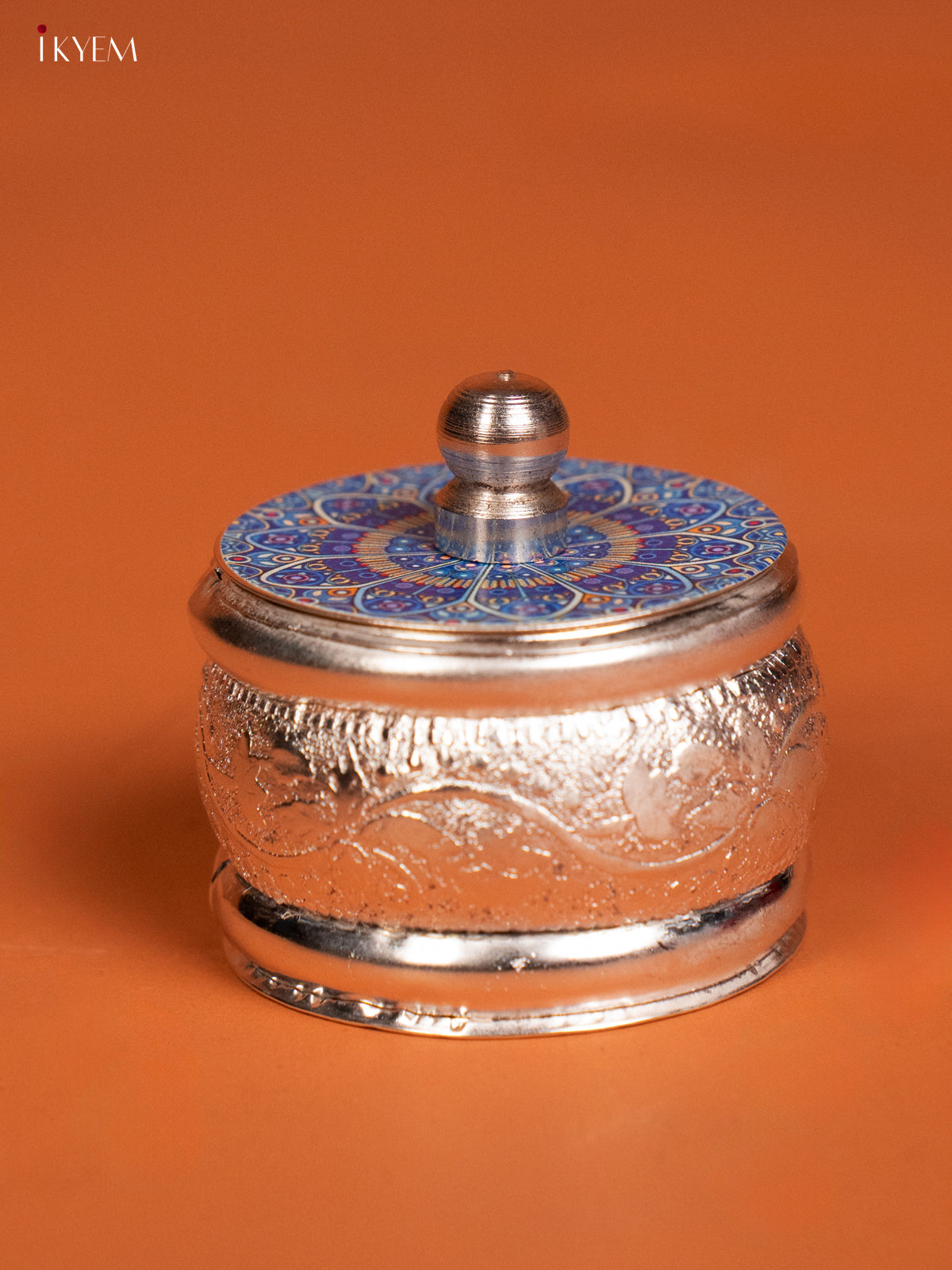 Rangoli Designed Kumkum Holder in German Silver 