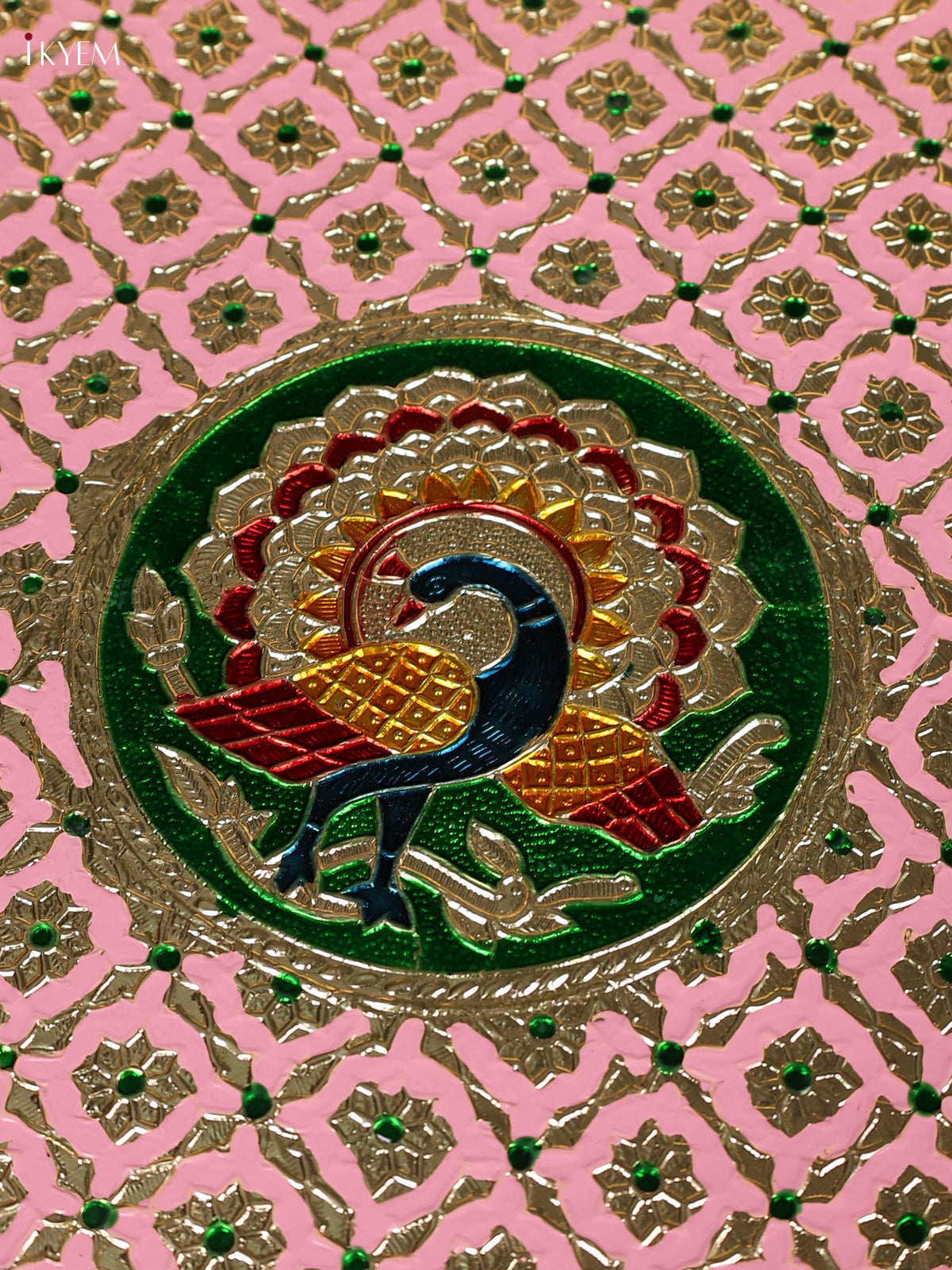 Ravishing Peach Meenakari Latice Printed Round Plate 1