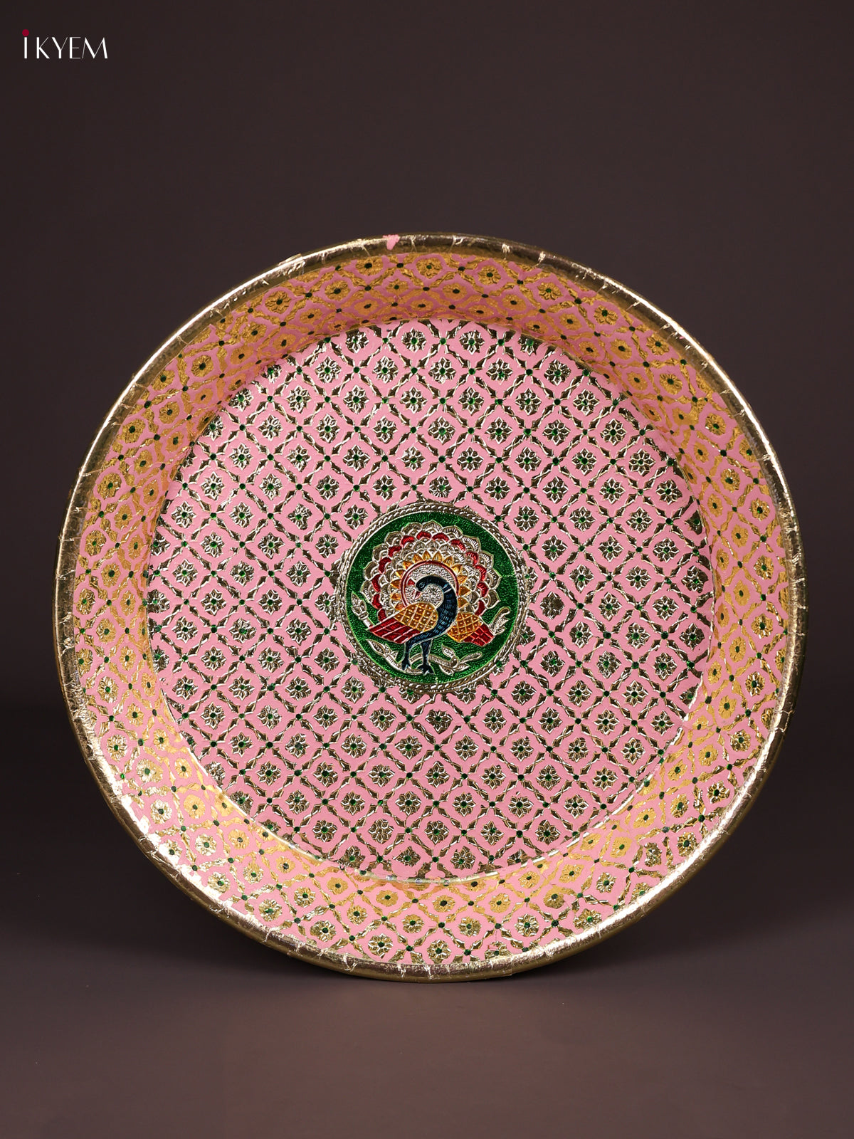 Ravishing Peach Meenakari Latice Printed Round Plate 2