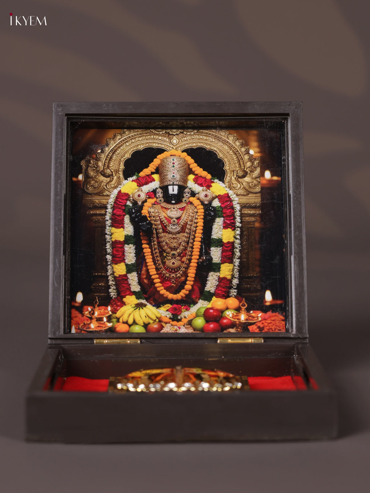 Regal Dark Color Paduka Box With Lord Venkateshwara Picture & Footprints