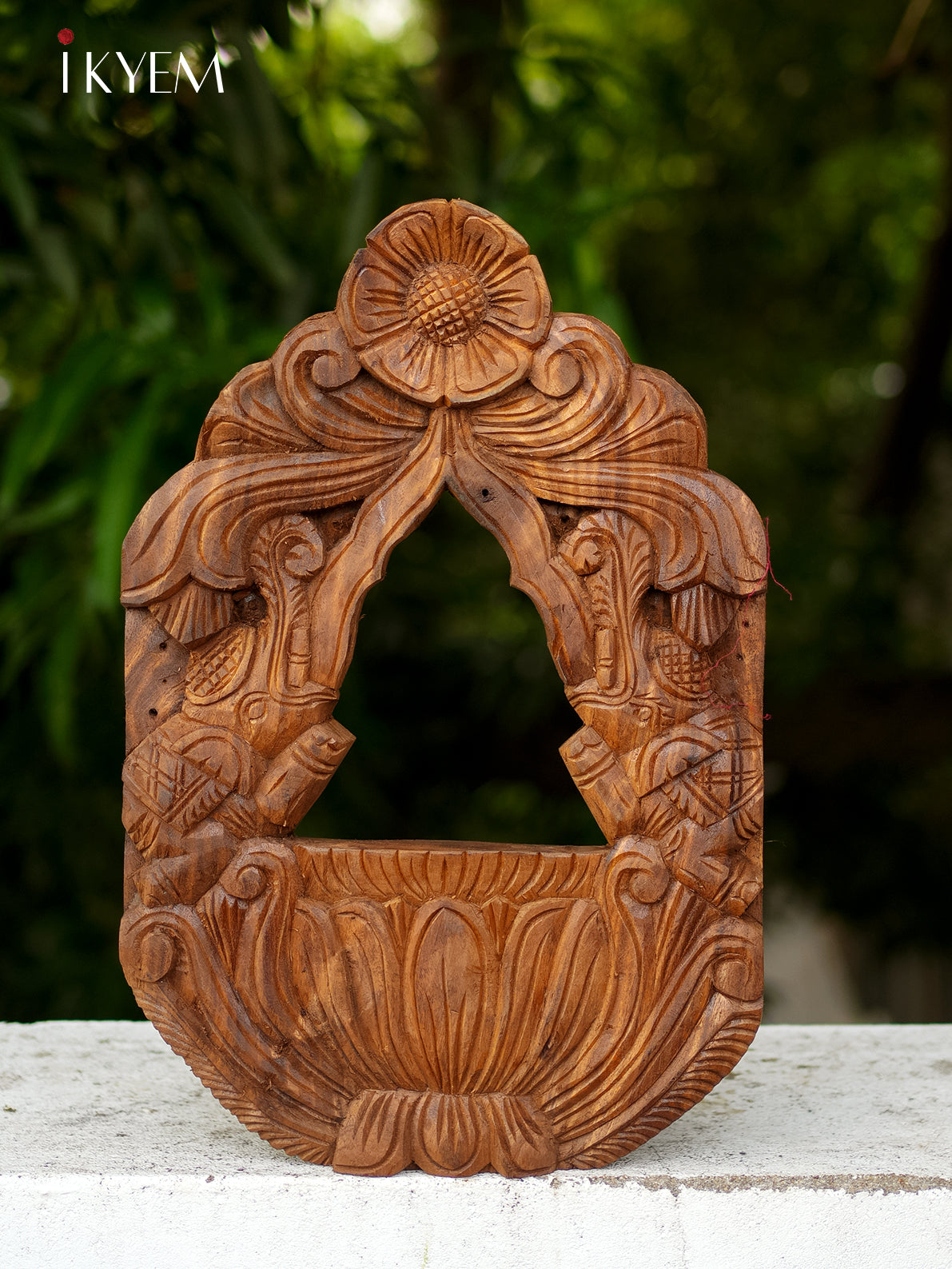 Regal Hand-Carved Wooden Jharokha Mirror Frame