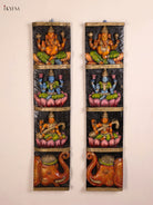 Regal Hand Painted Ganesha Lakshmi Sarawathi Vertical Wooden Panel Set