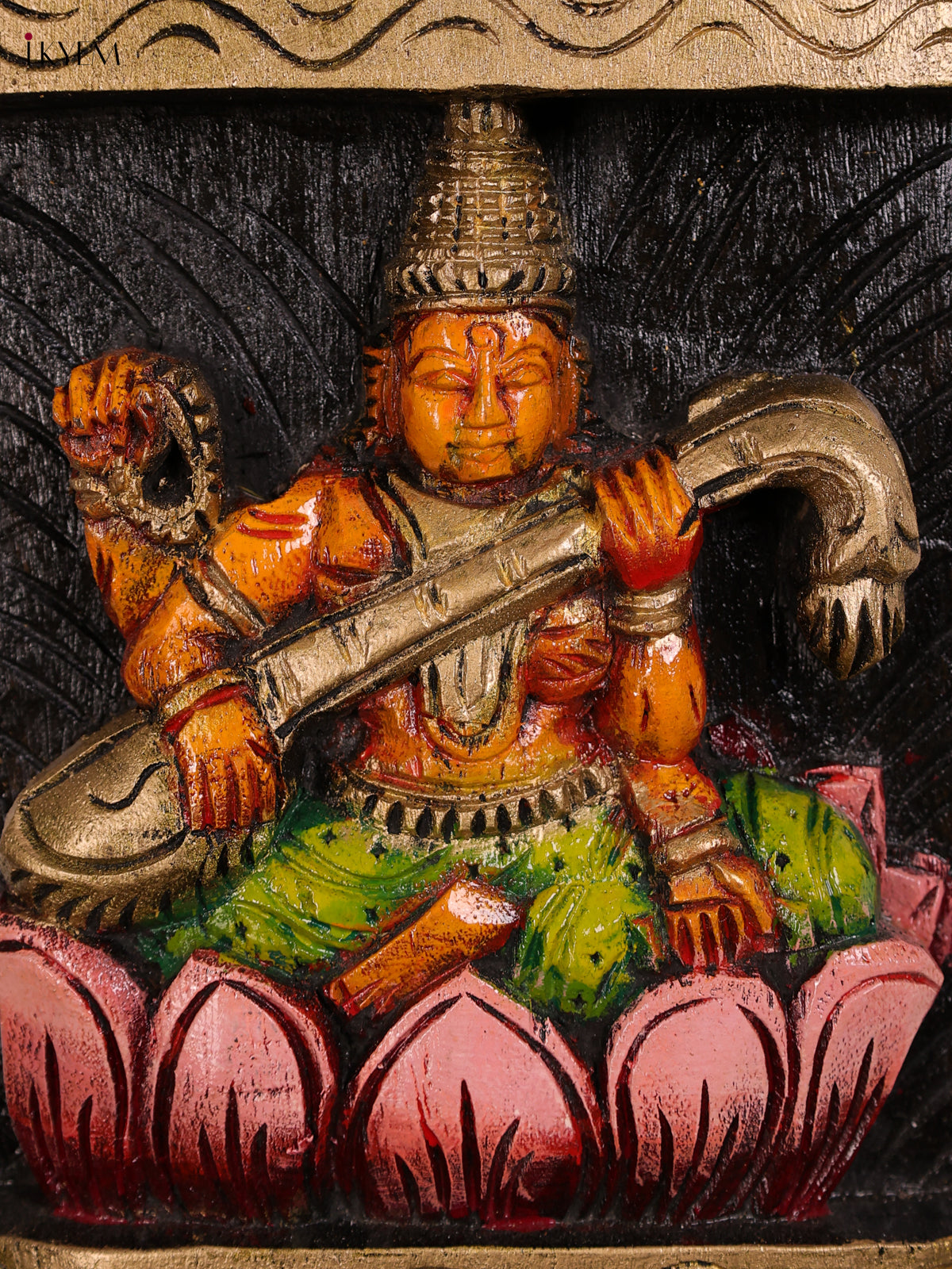 Regal Hand Painted Ganesha Lakshmi Sarawathi Vertical Wooden Panel Set 2
