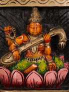 Regal Hand Painted Ganesha Lakshmi Sarawathi Vertical Wooden Panel Set 2