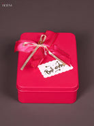 Regal Hot Pink Rectangle Shaped Tin Box With A Satin Bow