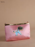 Regal Krishna Flute & Peacock Feather Printed Peach Purse with Zipper 2