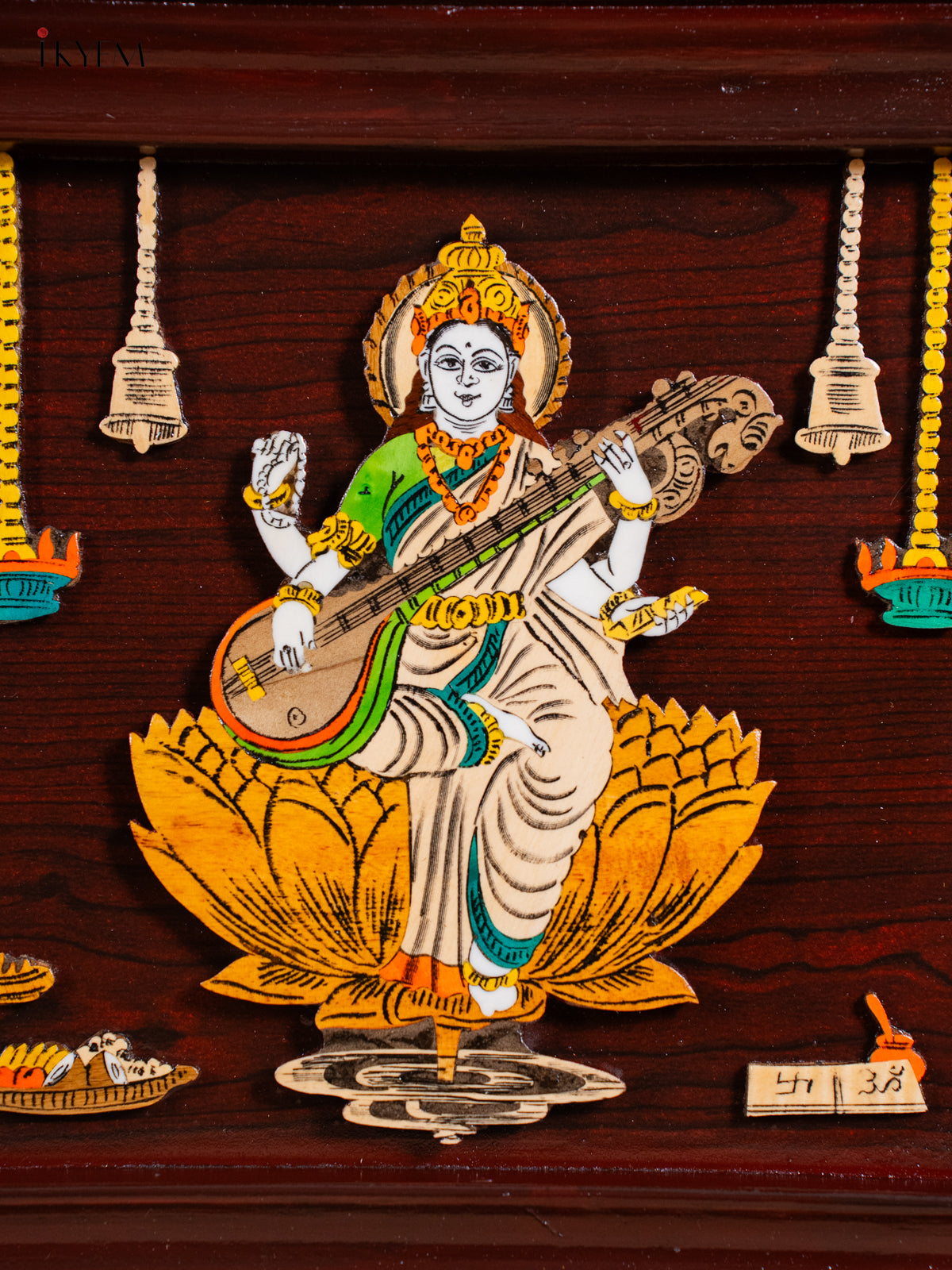 Regal Lakshmi Ganesha & Saraswathi Rosewood Inlay 3D Panel 1