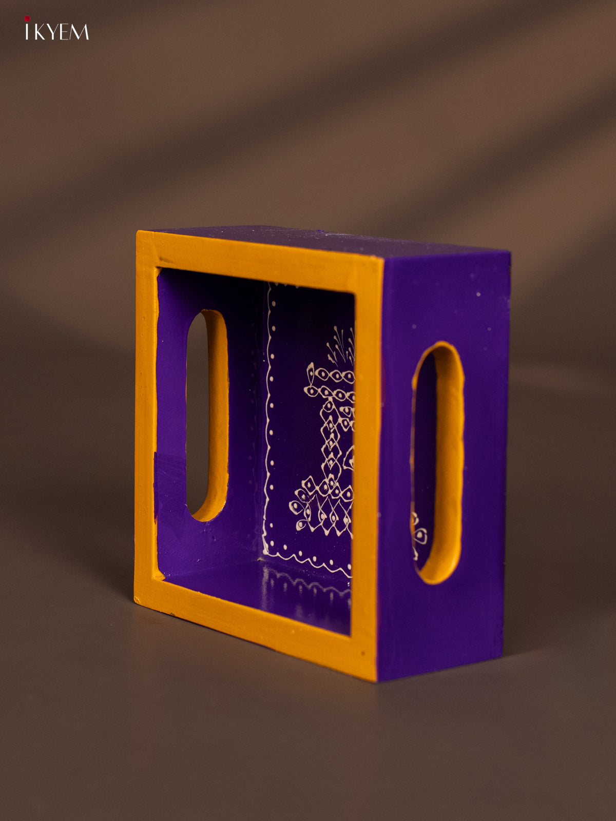 Regal Tulasi Madam Hand-Painted Purple Square Wooden Tray 3 - (5x5) Inch 