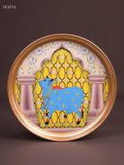 Rich Yellow & White Brass Coated Plate With Pichwai Cow Print 