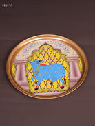 Rich Yellow & White Brass Coated Plate With Pichwai Cow Print 1
