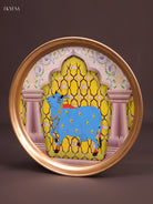 Rich Yellow & White Brass Coated Plate With Pichwai Cow Print 2