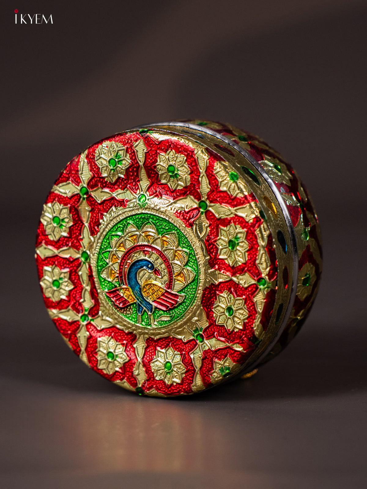 Royal Red Meenakari Storage Box with Peacock Design
