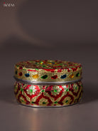 Royal Red Meenakari Storage Box with Peacock Design 1