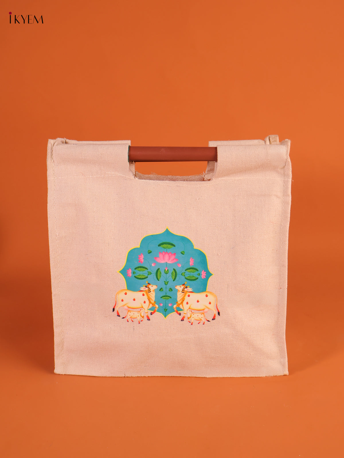 Rustic Beige Pichwai Cow & Calf Printed Cotton Kattapai 