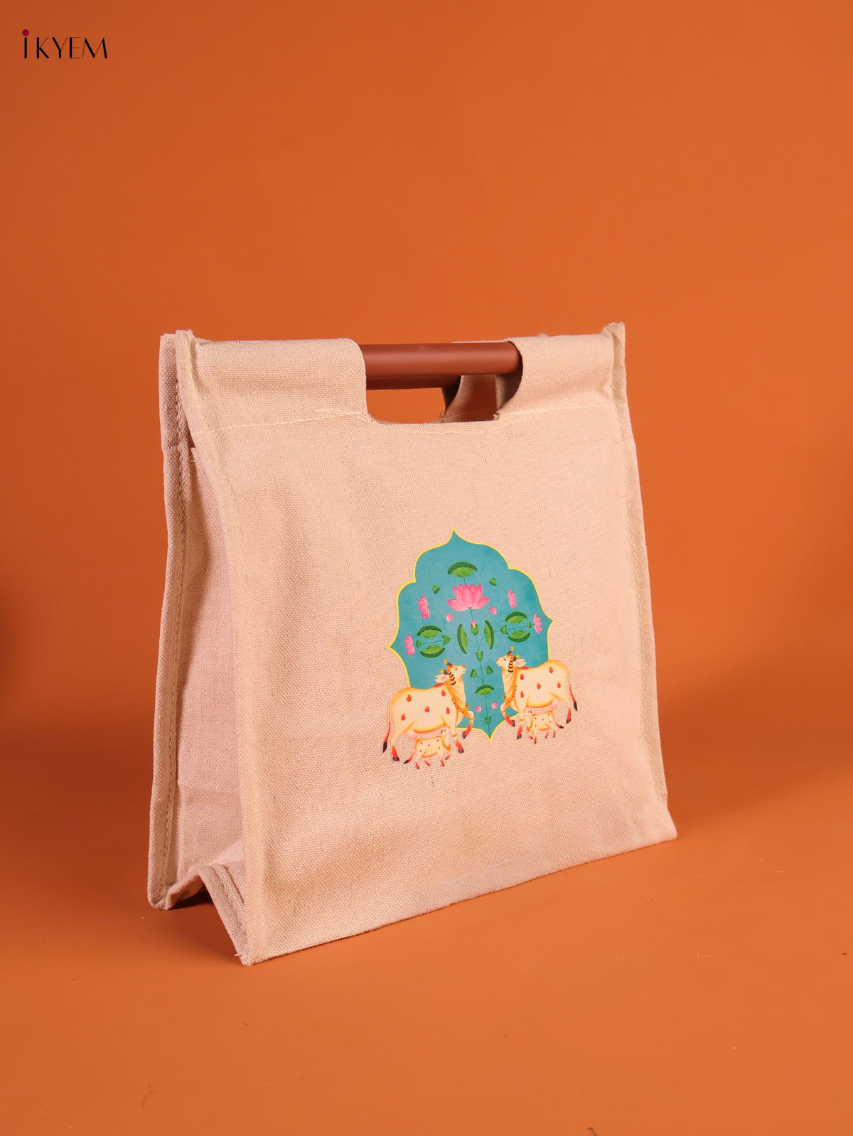 Rustic Beige Pichwai Cow & Calf Printed Cotton Kattapai 1