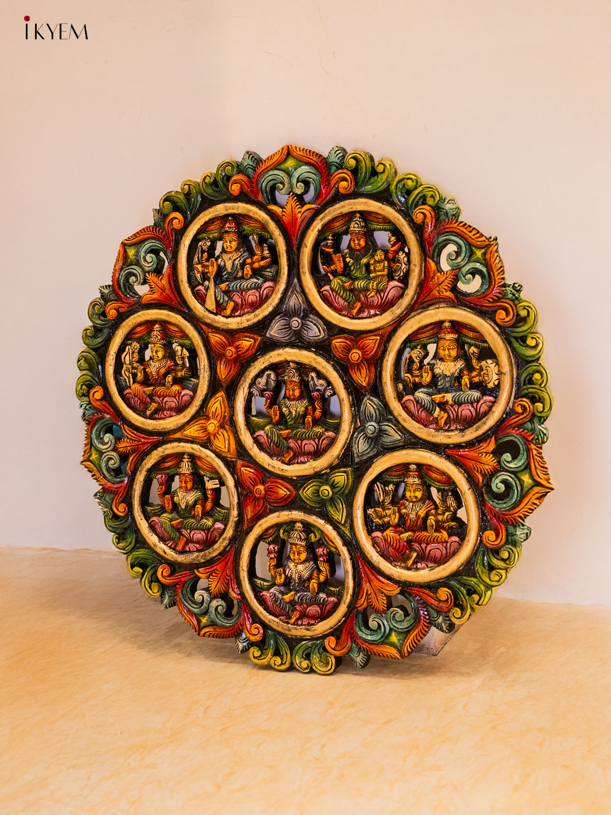Sacred Handcrafted Ashtalakshmi Circular Wooden Panel 1