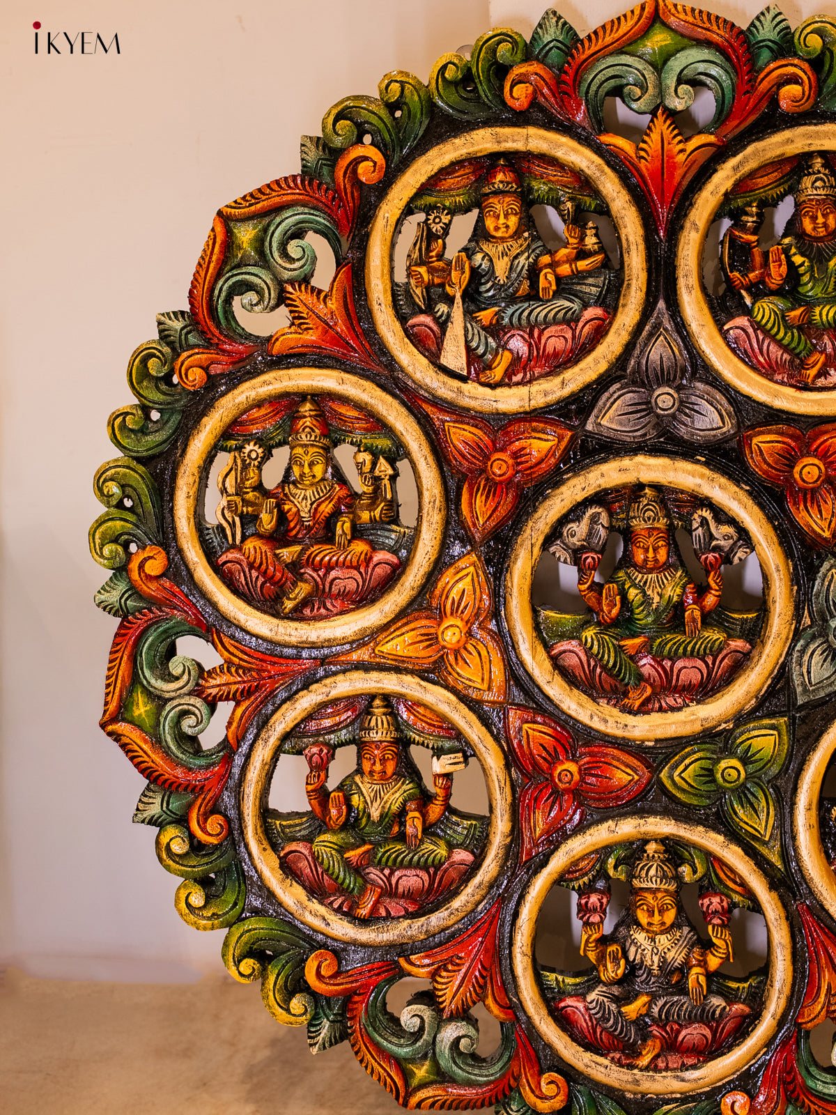Sacred Handcrafted Ashtalakshmi Circular Wooden Panel 2