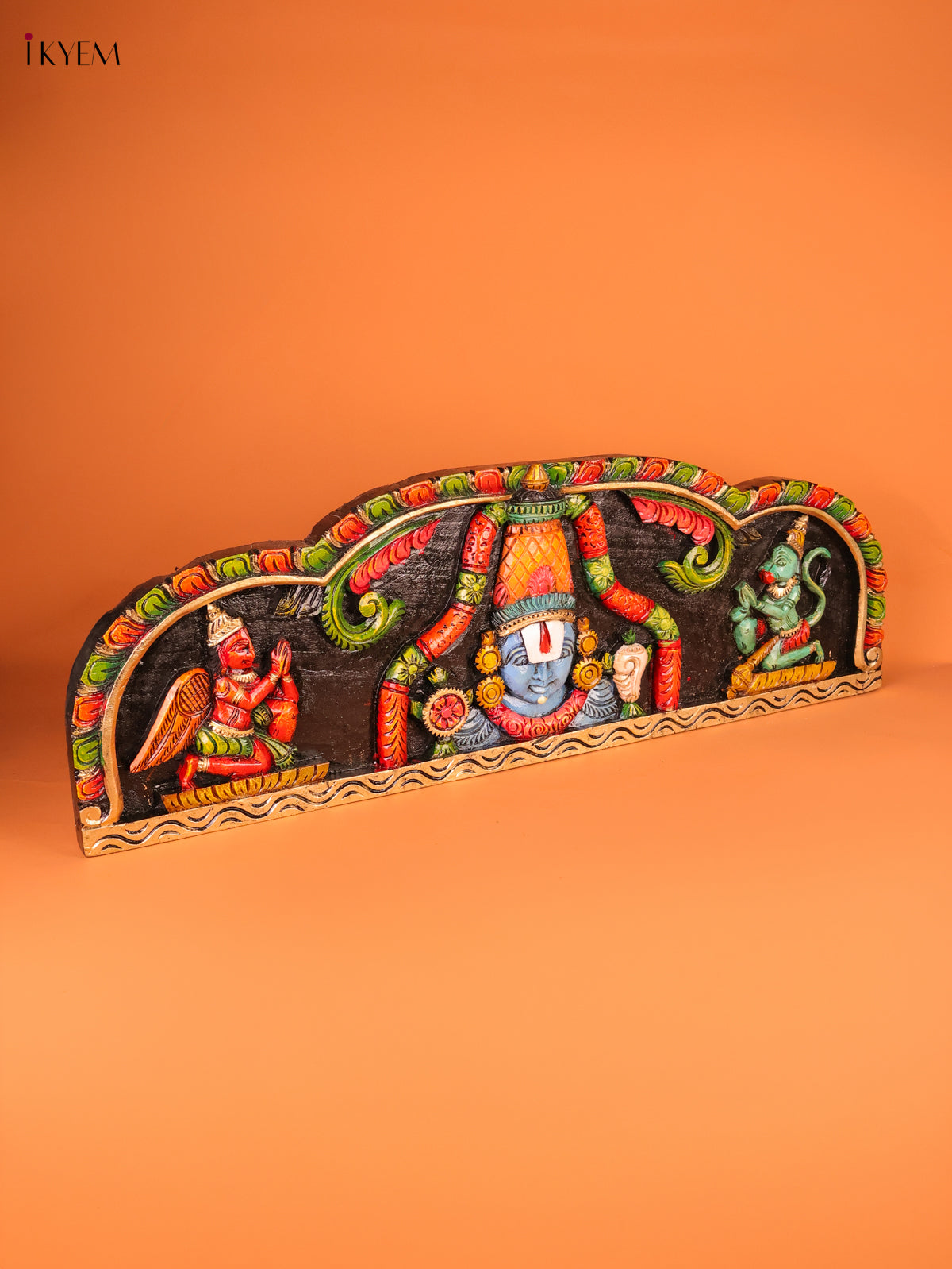 Sacred Handcrafted Lord Venkateswara, Garuda & Hanuman Wooden Panel