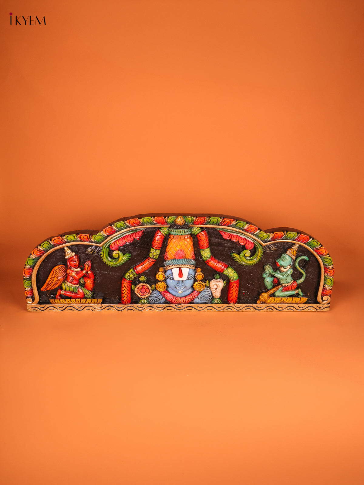 Sacred Handcrafted Lord Venkateswara, Garuda & Hanuman Wooden Panel 1