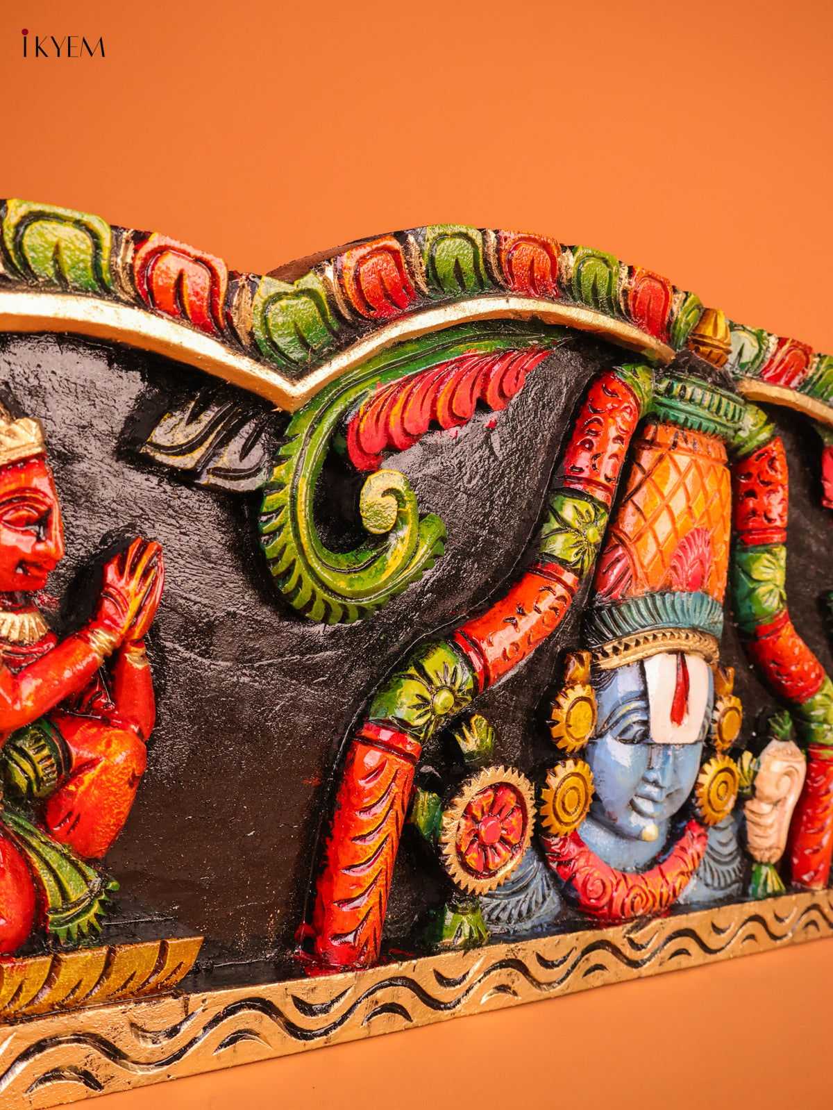 Sacred Handcrafted Lord Venkateswara, Garuda & Hanuman Wooden Panel 2