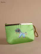 Serene Krishna Flute & Peacock Feather Printed Green Purse with Zipper 1