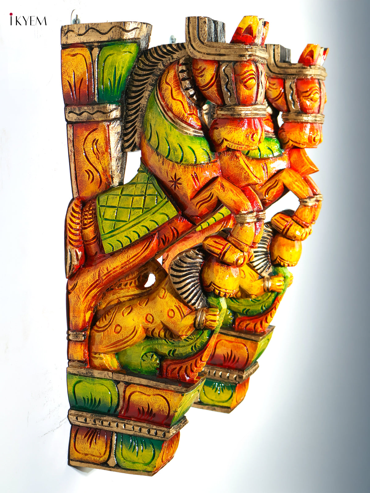 Set Of 2 Majestic Handcrafted Horse Yali Wooden Wall Brackets 3