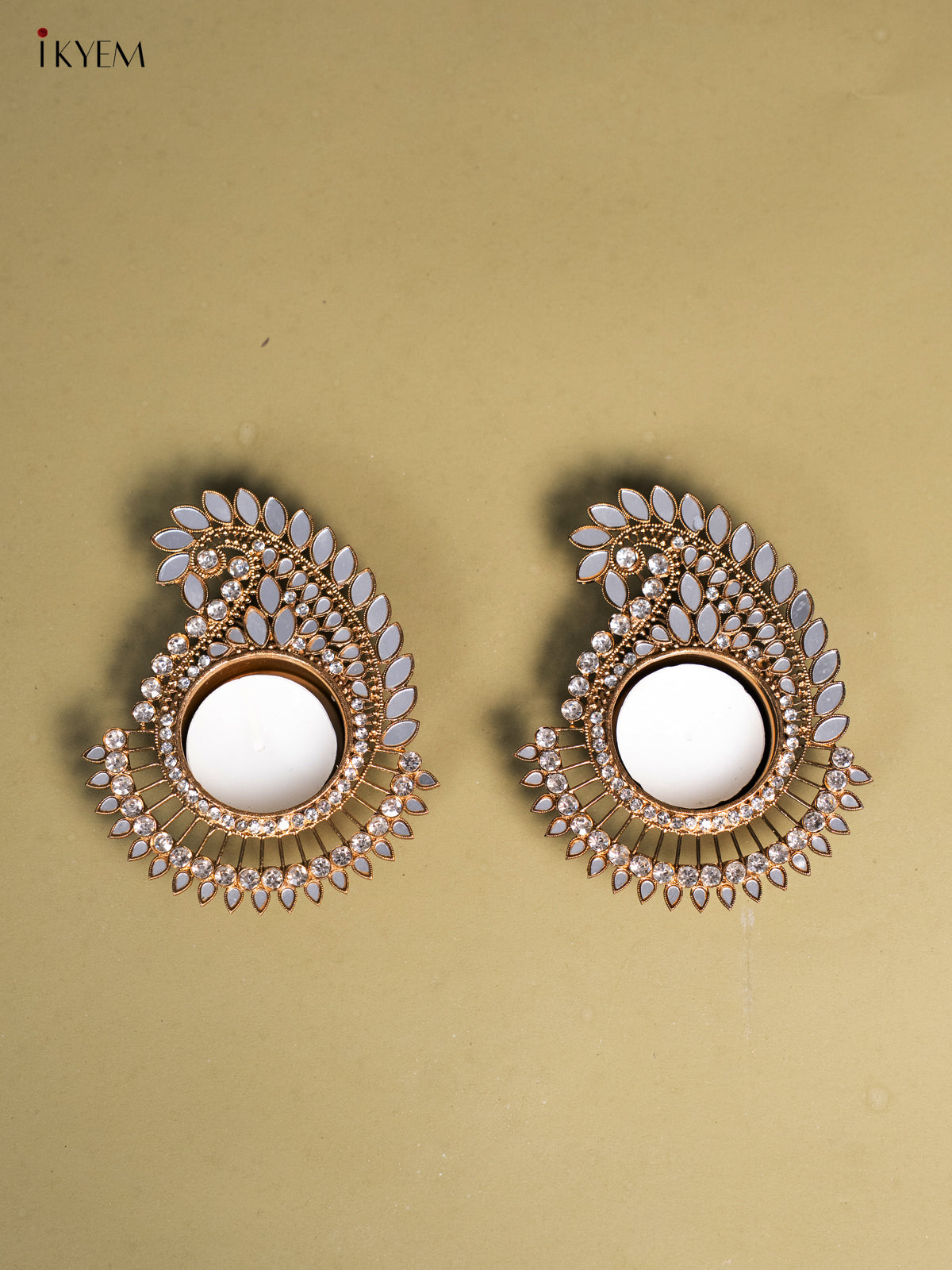 Set of 2 Peacock shaped T Light Candle Holder with Mirror work 1