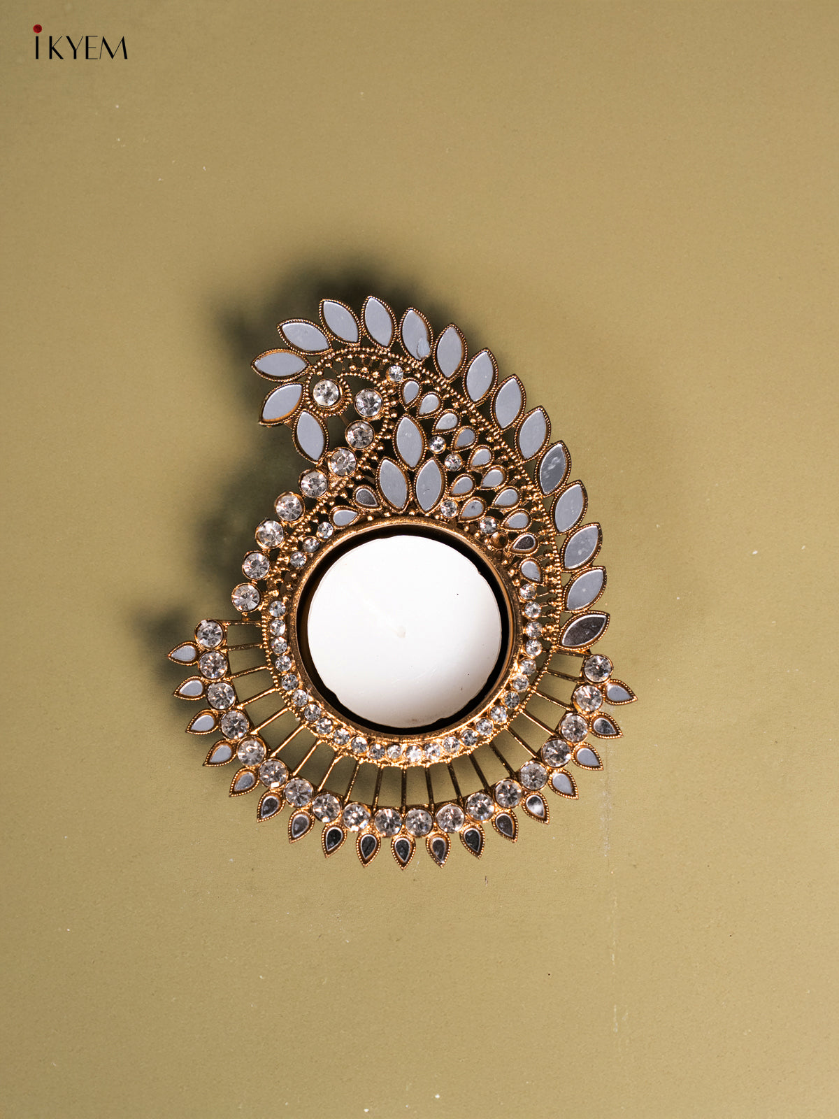 Set of 2 Peacock shaped T Light Candle Holder with Mirror work 2
