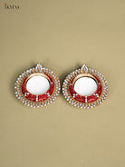 Set of 2 Red Coloured T Light Candle Holder with Mirror work